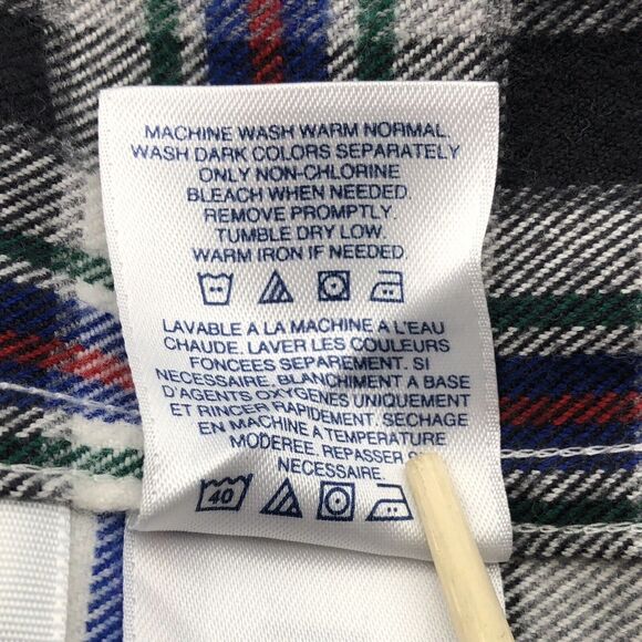 Lands End Mens Flannel Shirt Black White Plaid Size Large Button Down Casual Emo - Picture 9 of 11